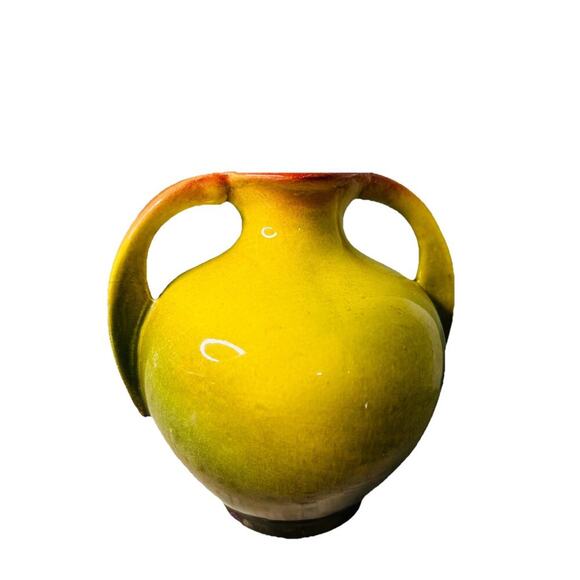 Vintage Art Nouveau Glazed Pottery Squat Floral Vase Loisa ‘62 Green Pink Rose - Picture 2 of 11